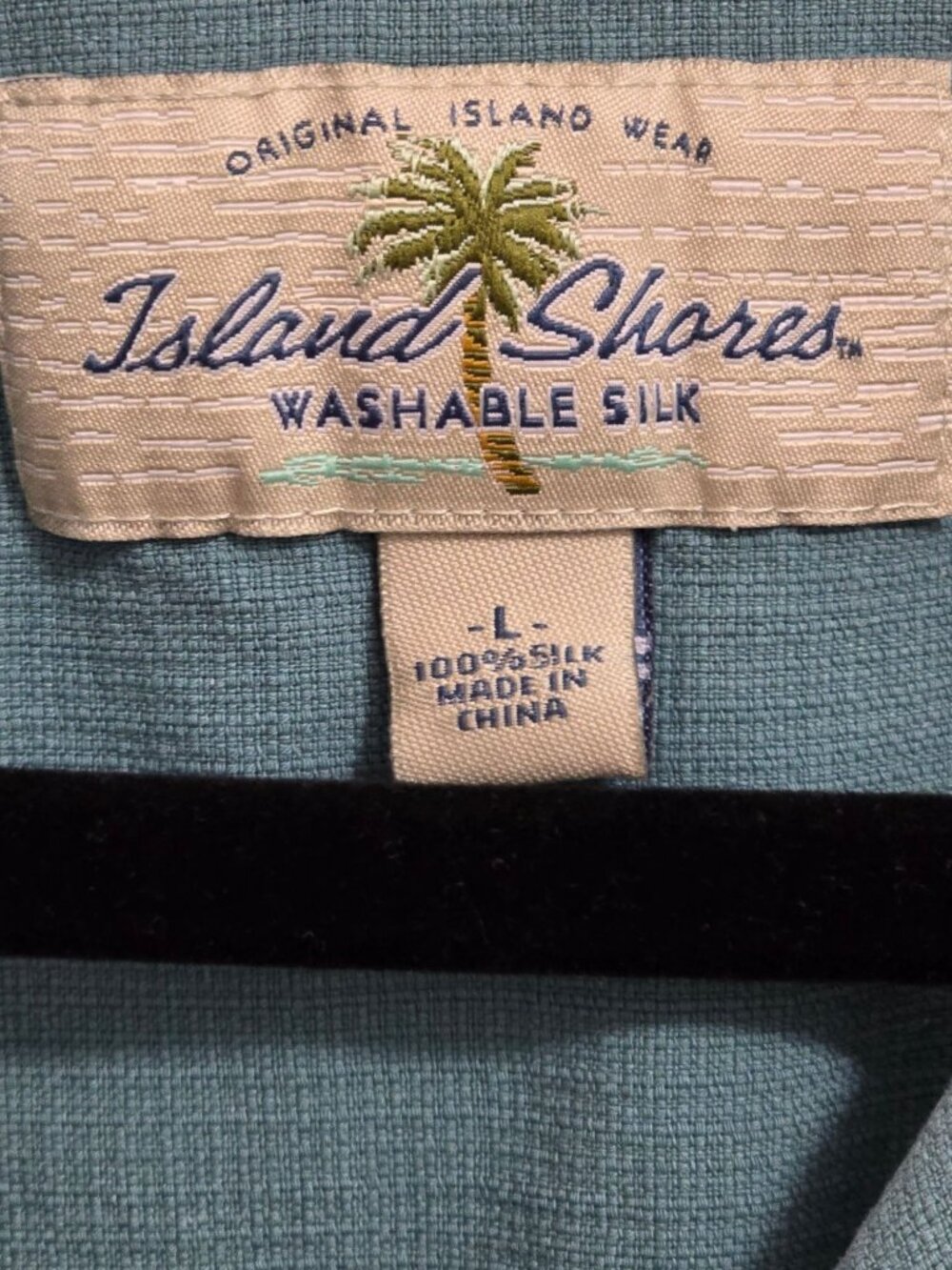 Mens Large Island Shores Teal & Beige Silk Button-Up Shirt Casual Beachwear Camp - Picture 4 of 8